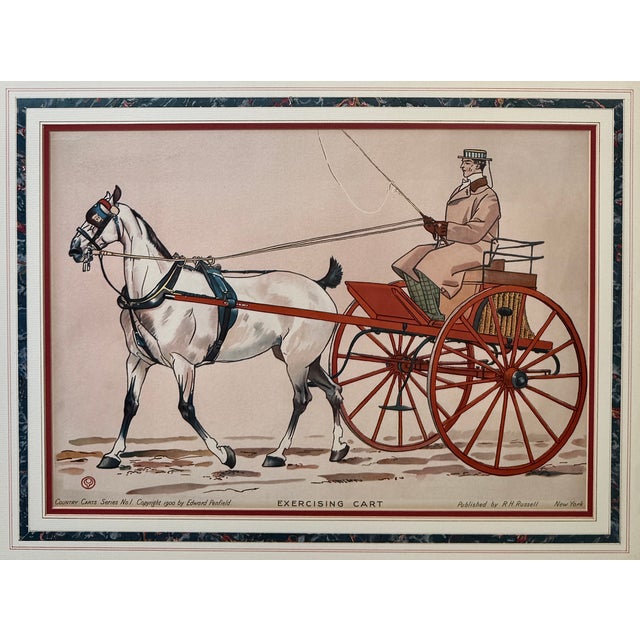 American Antique Equestrian Chromolithograph, Edward Penfield Exercising Cart Circa 1900, Framed For Sale - Image 3 of 6