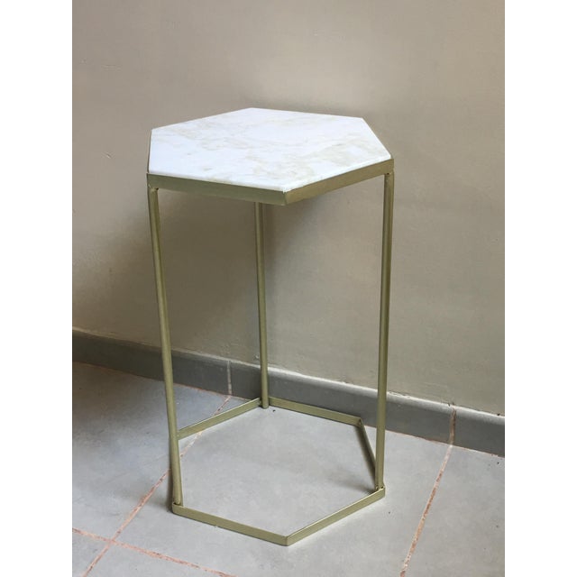 New Marble-Top and Gilt Painted Iron Hexagonal Side Table or End Table For Sale - Image 11 of 18