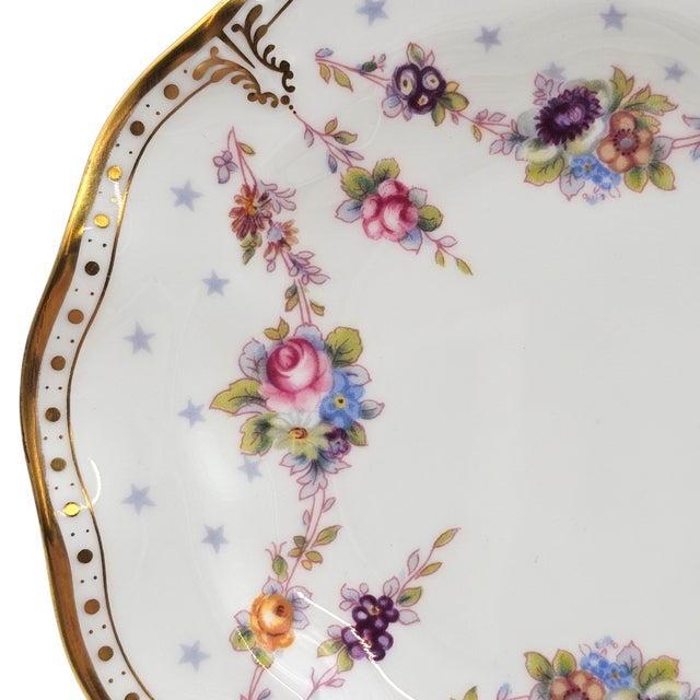 Ceramic Mid 20th Century English Royal Crown Derby Bone China Floral Bread Plate Royal Antoinette Pattern 6" 4 Pieces For Sale - Image 7 of 10