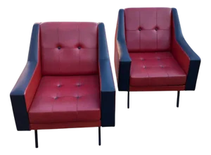 Set of Red and Black Armchairs, 1960s