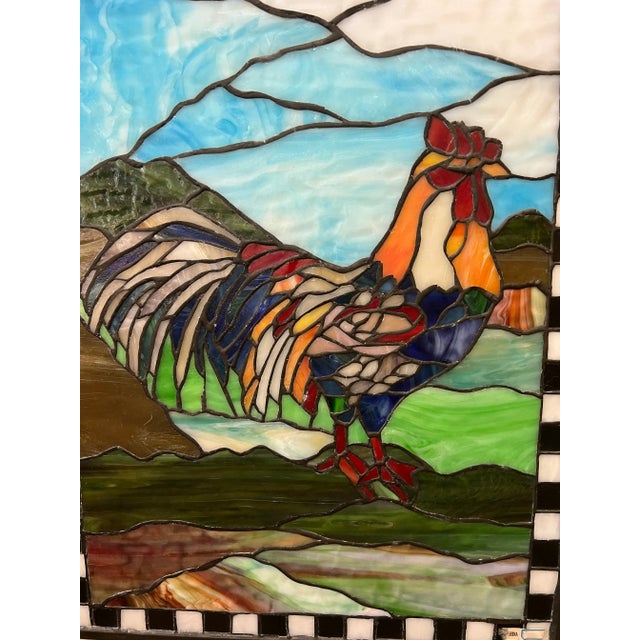 Farmhouse Meyda Tiffany Stained Glass Hanging Rooster Window Panel For Sale - Image 3 of 9