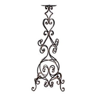 Vintage Scrollwork Iron Candle Stand For Sale