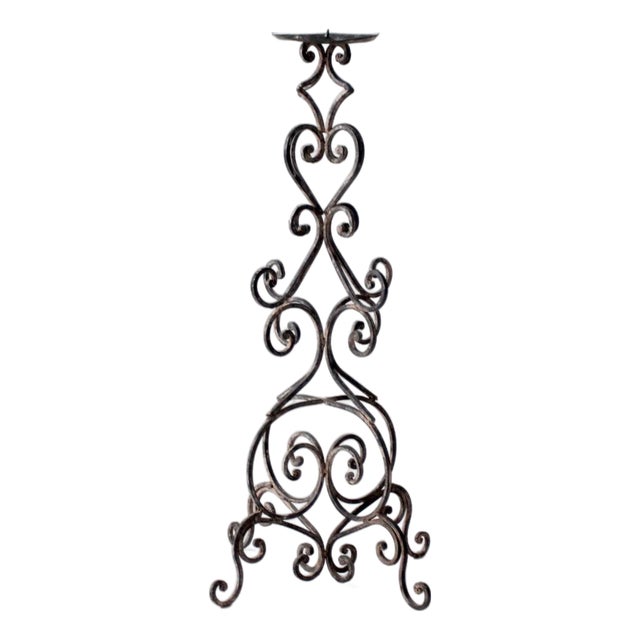 Vintage Scrollwork Iron Candle Stand For Sale