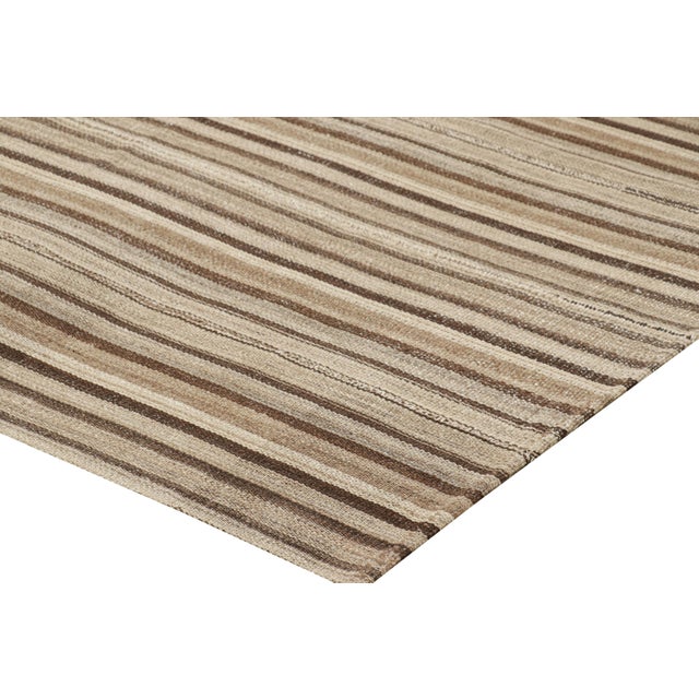 Rug & Kilim’s Contemporary Square Kilim With Textural Beige-Brown Stripes For Sale In New York - Image 6 of 7