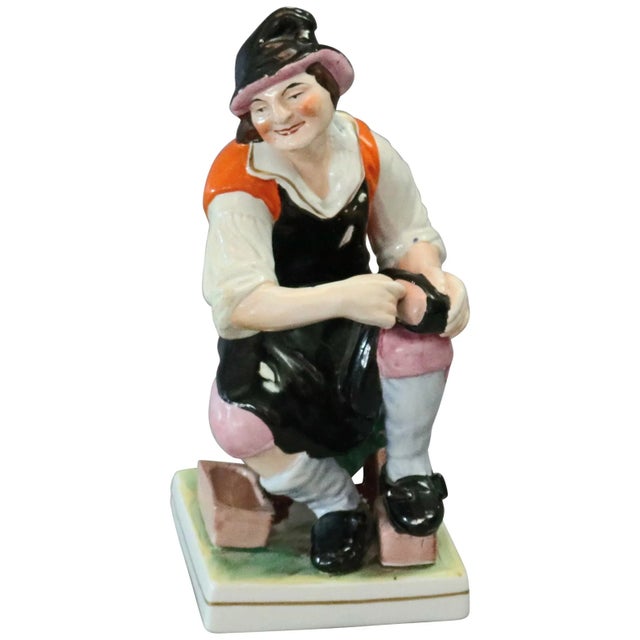 Antique English Staffordshire Hand Painted Figural Porcelain Cobbler For Sale - Image 11 of 11