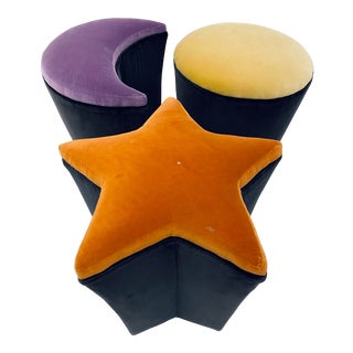 Mid-Century Star Sun Moon Soft Cushion Ottoman Stools or Foot Rests, 1970s For Sale