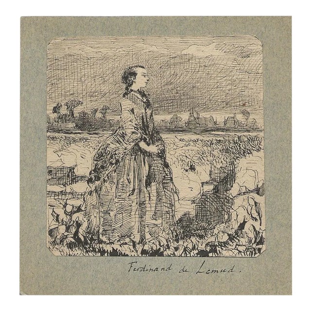 Ferdinand Lemud, Woman In Nature, Drawing, 19th Century For Sale