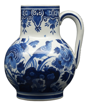 Perfect Antique Porcelain Jug with Bird from Fles / Royal Delft, 1922