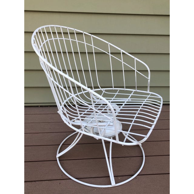 1960s MidCentury Modern Homecrest Bottemiller White Metal Wire Swivel Rocker Barrel Chair