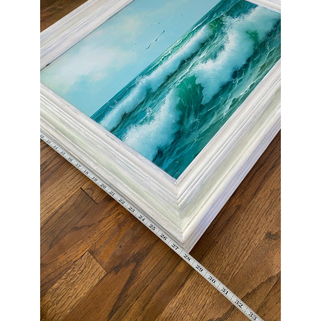 Mid 20th Century Vintage Signed Y. Keller Seascape Oil Painting, Framed Crashing Waves For Sale - Image 5 of 6