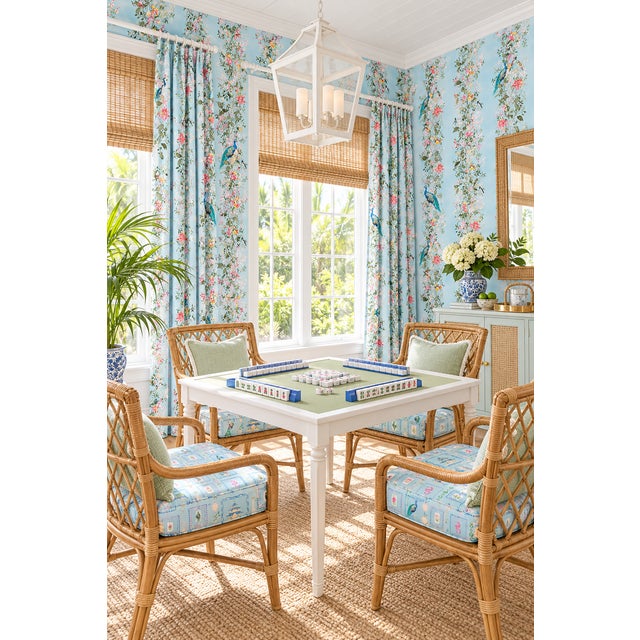 Not Yet Made - Made To Order Mahjong Floral Stripe Grasscloth Wallpaper by House Party | Bam Blue | 8 Yards For Sale - Image 5 of 11