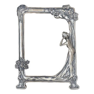 Vintage Pewter Picture Photo Frame Art Nouveau / Deco Style Lady Fits 7" X 5" With Glass For Sale