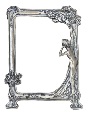 Vintage Pewter Picture Photo Frame Art Nouveau / Deco Style Lady Fits 7" X 5" With Glass