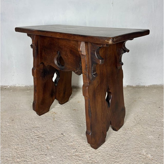 Rustic Hand-Carved Walnut Stool, 1910 For Sale - Image 10 of 13