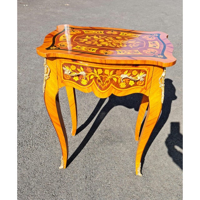 New Marquetry French Style Side Table/Desk With Drawer New Style For Sale - Image 4 of 10