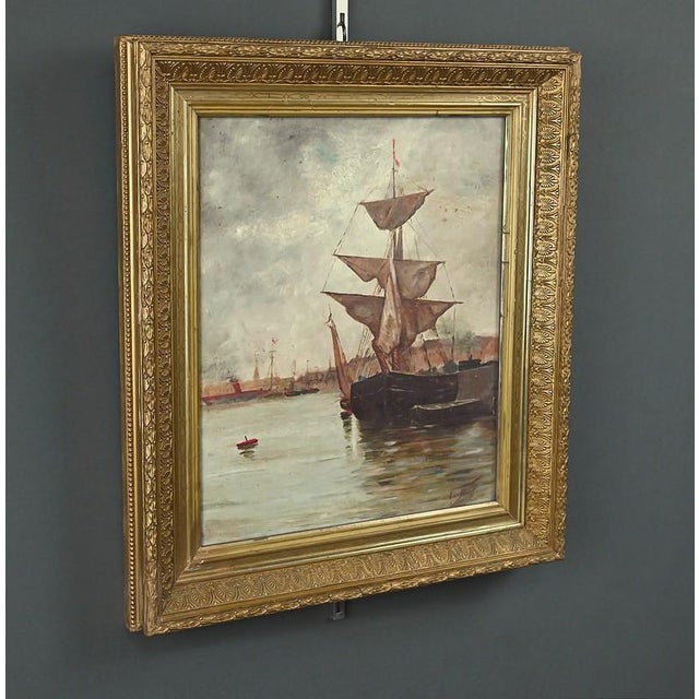 Unknown, Painting Sailboat on a Calm Sea, 1890, Oil on Canvas For Sale - Image 3 of 13
