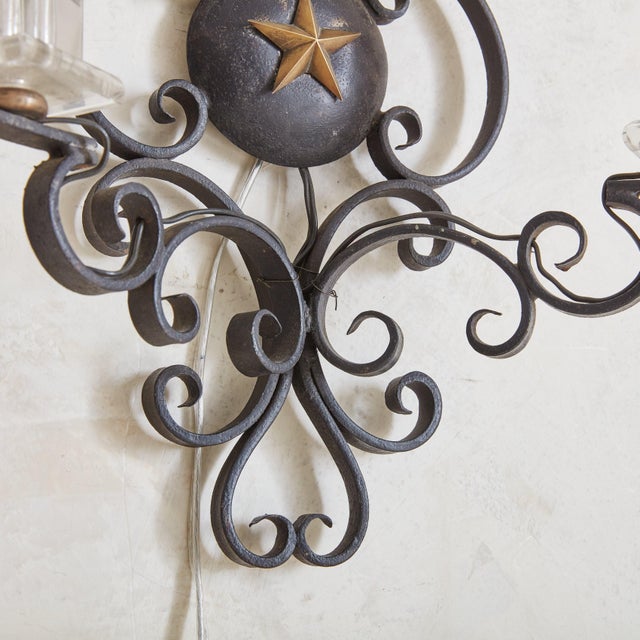 Black Iron + Glass Wall Sconce, France 1950s - 2 Available For Sale - Image 4 of 12