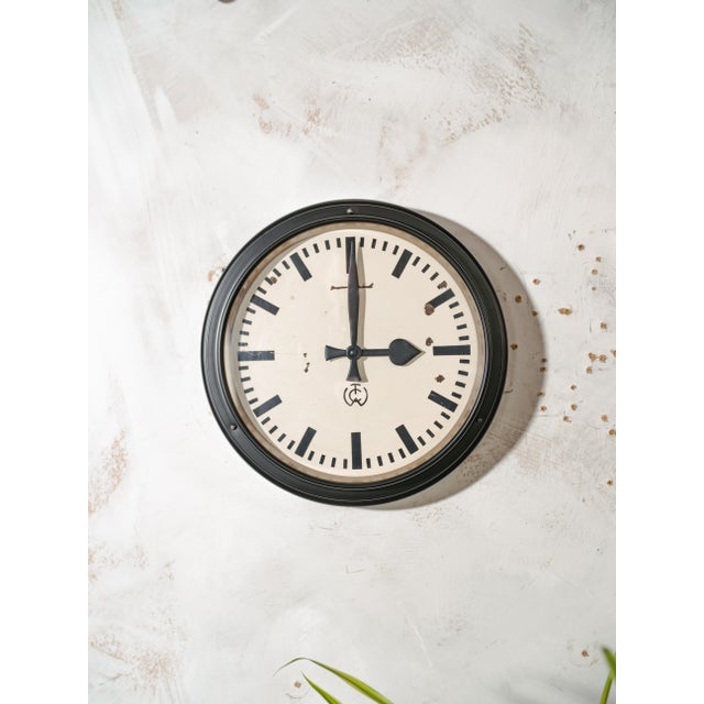 Black Industrial Factory Wall Clock by Carl Theodor Wagner, Germany For Sale - Image 14 of 14