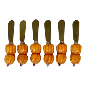 1990s Vintage Pottery Barn Pumpkin Butter Knife Spreaders - Set of 6, Thanksgiving, Halloween.