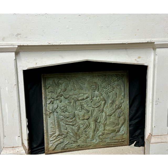 Verdigris Antique Cast Iron Figural Fireback With Verdigris Patina For Sale - Image 8 of 8