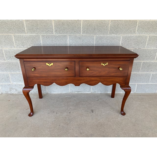 Description: Henkel Harris Cherry Georgian Style 2 Drawer Huntboard. In Very Good to Excellent Condition. Normal Vintage...