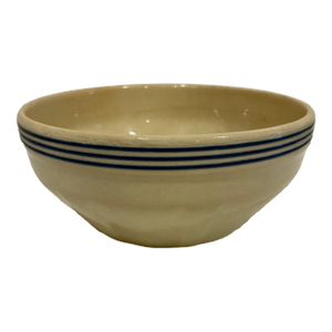 Vintage Farmhouse Stoneware Mixing Bowl With Blue Stripes