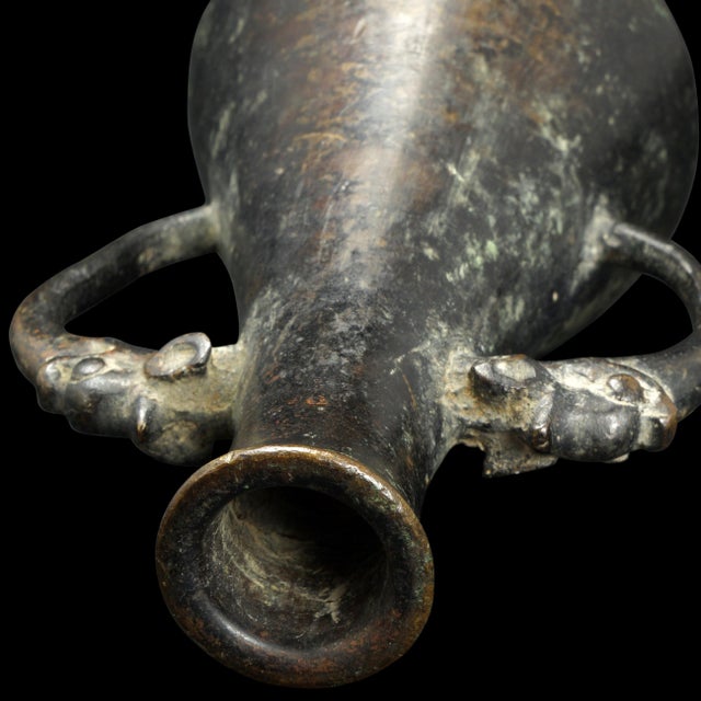 Small Chinese Bronze Scholar Vase With Mask Handles Late Ming/Early Qing Circa 16th C For Sale - Image 9 of 10