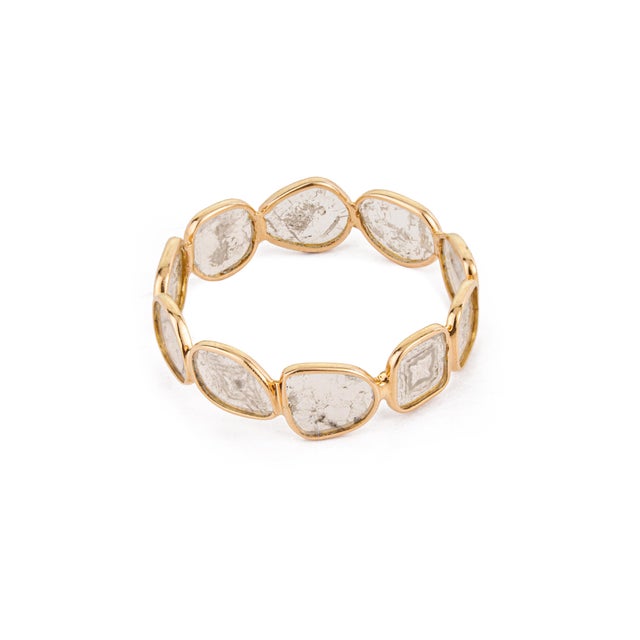 Handmade 1.1ct Uncut Diamond Bezel-Set Band Ring in 18k Yellow Gold Size 5.5 For Sale - Image 9 of 17