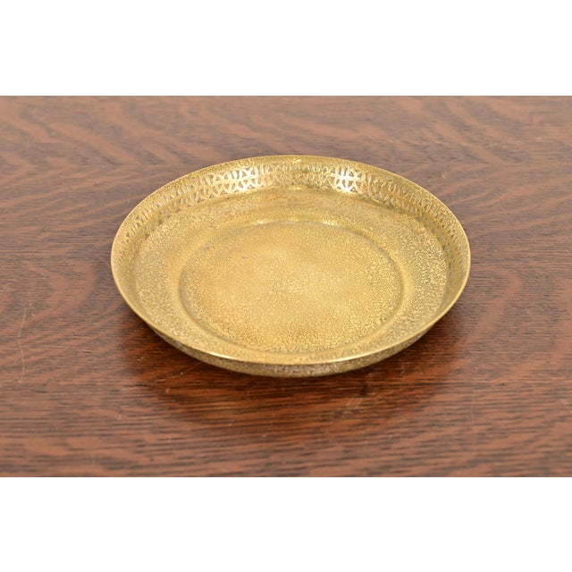 A gorgeous antique Arts & Crafts or Art Deco period gilt bronze plate or shallow bowl with decorative border By Tiffany...