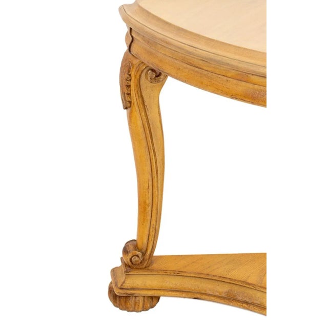 Limed Oak D-Shaped Console Table, 20th century, the molded top above a conforming frieze, on three cabriole legs, and...