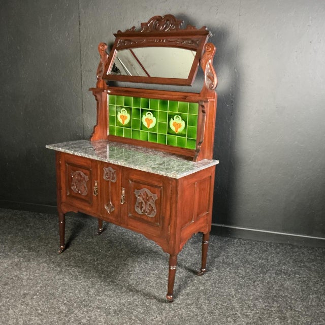 Wood Antique Marble Top Washstand, 1905 For Sale - Image 7 of 7