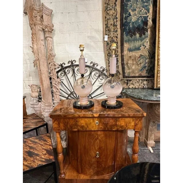 Glass Pair of Modern Pink and Black Murano Glass Lamps For Sale - Image 7 of 7