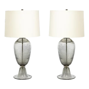 Modernist Art Deco Style Hive Form Hand-Blown Murano Smoked Glass Table Lamps