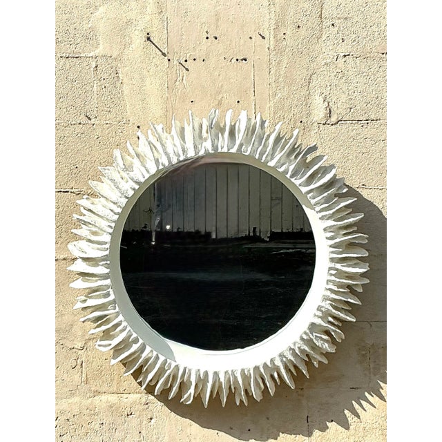 Boho Chic Vintage Boho Made Goods “Serrat” Faux Coral Round Mirror For Sale - Image 3 of 7
