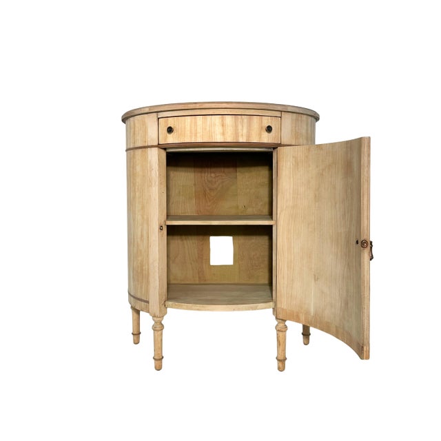 Wood Vintage Demilune Cabinet With Door and Drawer Ready to Refinish For Sale - Image 7 of 14