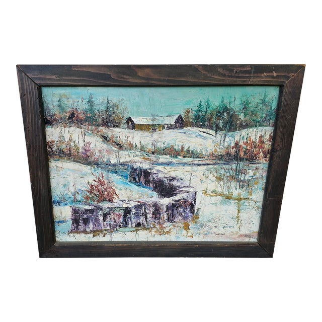 Vintage 1970s Impressionist Impasto Winter Landscape Oil Painting Ed Forestier For Sale