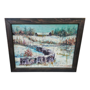 Vintage 1970s Impressionist Impasto Winter Landscape Oil Painting Ed Forestier