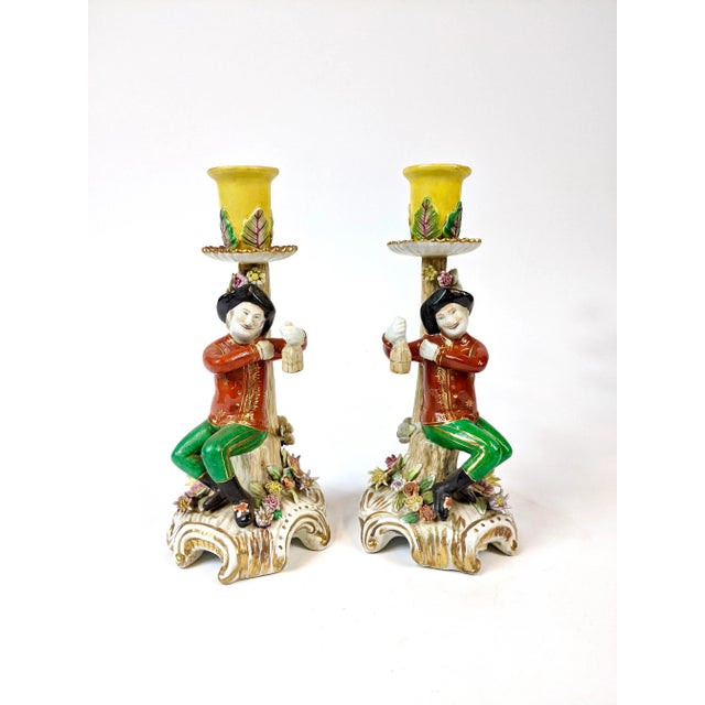 French Late 20th Century Hand Painted Porcelain Candle Holders - a Pair For Sale - Image 3 of 3