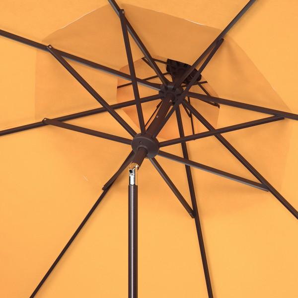 Contemporary Outdoor Milan Fringe 9ft Double Top Crank Umbrella - Yellow For Sale - Image 3 of 5