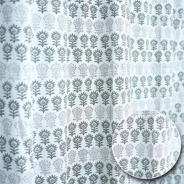 Elegant Block Print Curtain Surajmukhi Design in Viscose Coloured Linen Size-54"Wx102"L For Sale - Image 4 of 6