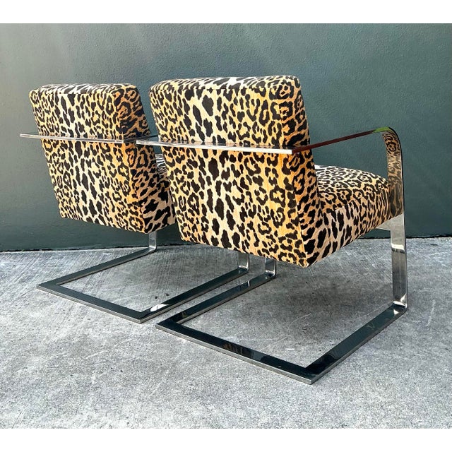 Amber Vintage Ralph Lauren Leopard Velvet Chrome Chair - A Pair For Sale - Image 8 of 12