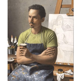 Apparition by Russell Harris | Oil on linen Portrait of a man in an artist's studio. For Sale