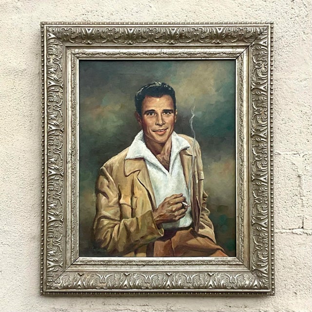 Vintage MCM Original Oil Portrait of Handsome Man For Sale - Image 10 of 10