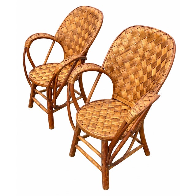 Vintage Woven Rattan Garden Set of Round Table and Armchairs, 1950s, Set of 5 For Sale - Image 9 of 15