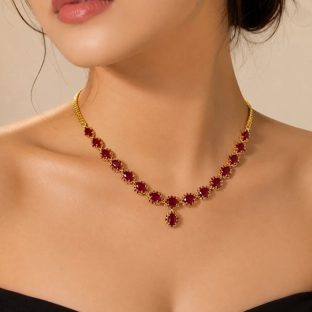 Art Deco Late 20th Century 22K Yellow Gold Carat Ruby Rubies Necklace For Sale - Image 3 of 3