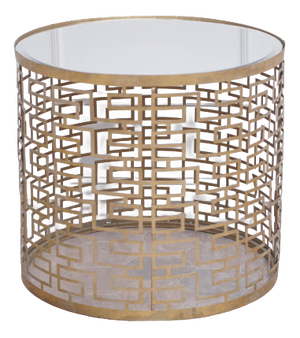Round Metal Side Table with Glass Top