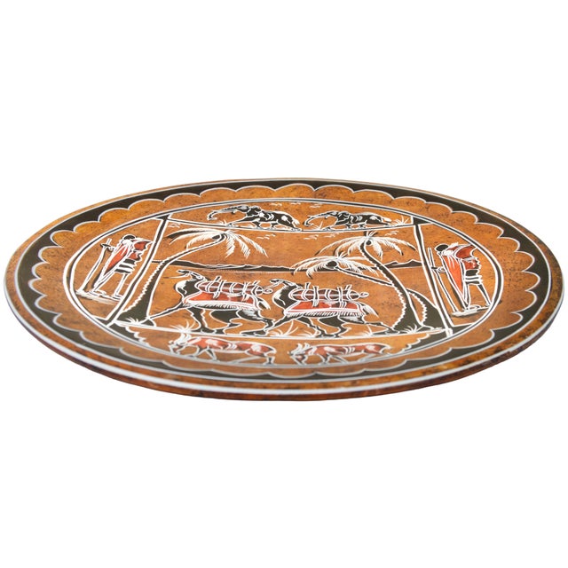 African Vintage Handcrafted West-African Tribal-Patterned Soapstone Decorative Plate For Sale - Image 3 of 4