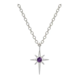 Natural Amethyst Star Pendant, Dainty North Star Jewelry, Purple Gemstone Minimalist Silver Necklace For Sale
