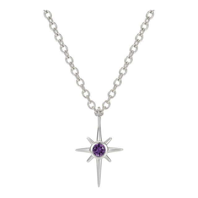 Natural Amethyst Star Pendant, Dainty North Star Jewelry, Purple Gemstone Minimalist Silver Necklace For Sale