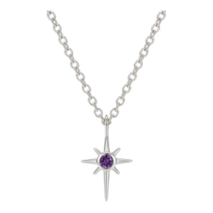 Natural Amethyst Star Pendant, Dainty North Star Jewelry, Purple Gemstone Minimalist Silver Necklace